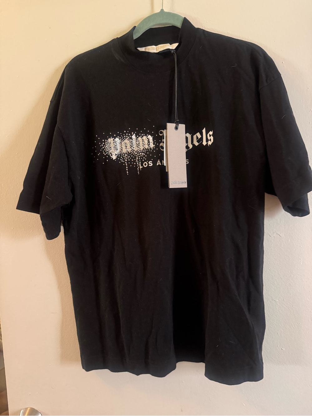 Palm Angels Black Graphic Logo Tee with Silver Print